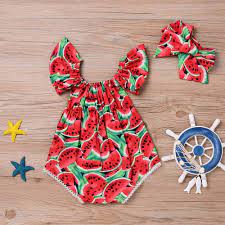 xiaxaixu cute newborn baby girls romper watermelon clothes bodysuit jumpasuit headband out in 2021 cute newborn baby girl baby girl outfits newborn baby girl newborn