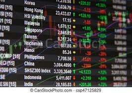 asia pacific stock market data and candle stick graph chart on monitor