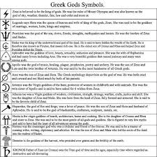 rare greek and roman gods chart with symbols 2019