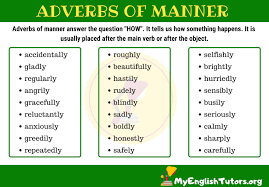 Adverbs Of Manner English Vocabulary Words Adverbs Adverbs English