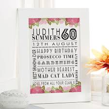 Happy 60th birthday to the best mother in the world. Personalised 60th Birthday Present Ideas For Her Chatterbox Walls