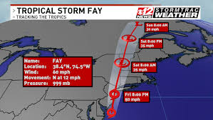 Tropical storm fay made landfall near atlantic city, new jersey, on friday afternoon as it lashed the east coast with heavy rainfall and strong winds. Latest Track Shows Tropical Storm Fay Affecting Northeast States Wpec