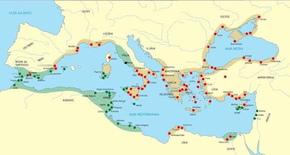 U7. Mapa de la colonización fenicia y griega Diagram | Quizlet