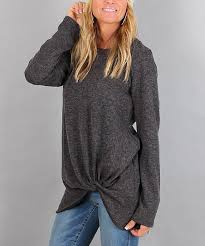 Bellamie Charcoal Knot Accent Long Sleeve Tunic