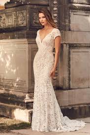 It's all about finding the best wedding dress style for your body shape. Short Sleeve V Neckline Wedding Dress Style 2233 Mikaella Bridal Short Lace Wedding Dress Wedding Dress Necklines Short Sleeve Wedding Dress