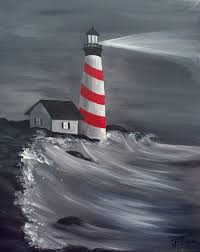 Lighthouse At Nighttime Lighthouse Painting Beginner Painting Night Painting