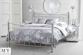 4ft6 double metal bed chrome plated with crystal finials waterford bed frames divan bases beds metal beds iron metal bed king size metal bed frame