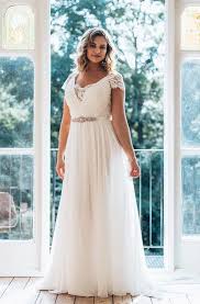 Plus size off shoulder lace up bridal gown with crystal empire waist. Plus Figure Wedding Dress For Women Large Size Bridal Dresses Dressafford
