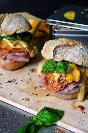 Grilled Persimmon Ham And Cheese Sandwich With Basil Meike Peters Eat In My Kitchen Dinner Sandwiches Ham And Cheese Sandwich Sandwiches