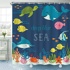 4.6 out of 5 stars. Amazon Com Riyidecor Kids Shower Curtain For Bathroom Decor 72wx72h Cartoon Tropical Fish Bath Accessories For Boys Girls Underwater Ocean Theme Sea Animal Nature Shark Turtle Fabric 12 Pack Hooks Kitchen Dining
