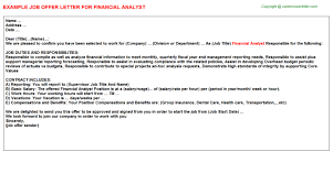 As of jun 7, 2021, the average annual pay for a healthcare financial analyst in the united states is $68,656 a year. Financial Analyst Offer Letter