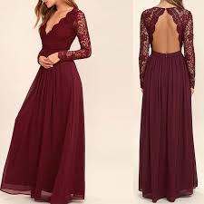 Burgundy Lace V Neck Open Back A Line Chiffon Bridesmaid Dresses Long S Bridesmaid Dresses With Sleeves Long Sleeve Bridesmaid Dress Lace Bridesmaid Dresses