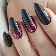 Acrylic Black And Pink Glitter Nails Black Almond Nails Design With Pink Glitter Pinkglitter Almondnails Wearing Black Glitter Nails Is A Black Nails With Glitter Nail Designs Glitter Goth Nails