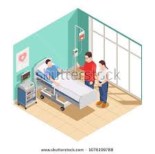 Stock Vector Visit Friends To Patient Lying In Hospital Ward Isometric Composition With Medical Equipment Interior E Isometric Medical Office Design Hospital