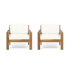 Santa Ana Outdoor Acacia Wood Club Chairs With Cushions Set Of 2 By Christopher Knight Home Teak Finish Cream Patio Furniture Deals Club Chairs Acacia Wood