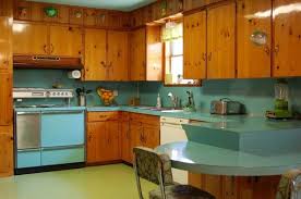 retro kitchen with wooden cabinets
