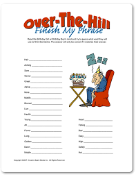 Birthday Party Games For Adults Printable Printable Over The Hill Finish My Phrase 50th Birthday Party Games 50th Birthday Games 75th Birthday Parties