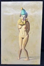 Herb Pfeffer Original Oil Painting on Canvas Female Nude Clown Hat 1950s  14x9 | eBay