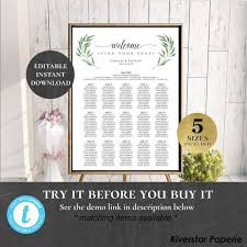 Table Seating Chart Poster Sign Editable Printable Wedding Find Your Seat Reception Seating Plan Name Board Eucalyptus Garden Laurels Pceuws