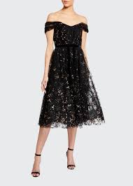 Marchesa Notte Off The Shoulder Flocked Glitter Tulle Midi Dress In 2020 Dresses Midi Dress Tulle Dress