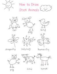 How To Draw Stick Animals Kindergarten Art Drawing For Kids Art Classroom