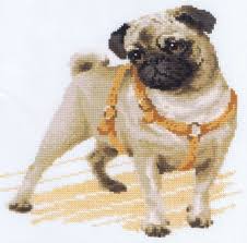 It is a black and white symbol pattern. Pug Cross Stitch Kit By Riolis