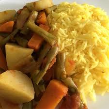 Saffron Rice With Vegetable Stew Green Beans Carrot Onion Potato Tomato Puree Lemon Saffron Rice Vegan Eating Carrots And Green Beans