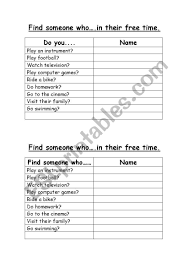 Has a pet, plays what about theming the find someone who esl activity around a specific vocabulary topic your class is studying? Find Someone Who Free Time Activities Esl Worksheet By T Garciaminan