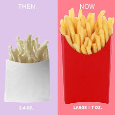 A medium portion of fries includes 340 calories, 16 grams of fat and 44 grams of carbs. Look Food Portions Are Out Of Control Food Portion Sizes Food Portions 1950s Food