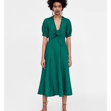 Zara green midi dress with front knot. Brand new... - Depop
