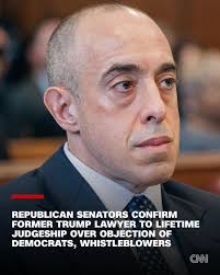 JUST IN: Republican senators confirm former Trump lawyer to lifetime  judgeship over objection of Democrats and whistleblowers  https://cnn.it/44RIequ