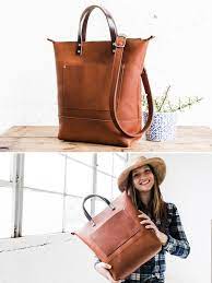 Tall Zipper Tote Crossbody Macbook Laptop Tote With Zipper Leather Bag Handmade In Portland Leath Leather Bags Handmade Laptop Tote Zippered Tote