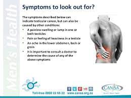 Testicular cancer a lump or swelling can be one of the first symptoms of testicular cancer. Cansa Men S Health 2015 English