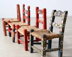 Vintage Kids Folk Art Chair Collection Painted Rush Seat Children S Chairs Painted Chairs Art Chair Mexican Chairs