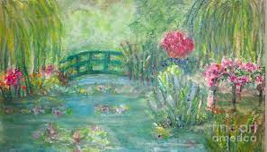 A calm pond of water lilies. Monet S Garden Painting By Sandra Mcclure