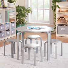 With the kidkraft nantucket kid's wooden table and its matching 4 chairs set up for a comfortable and appropriate seat, the kids will feel like that they are in the same group with. Amazon Com Guidecraft Nordic Table And Chairs Set For Kids Gray Stacking Bentwood Stools With Curved Wood Activity Play Table Children S Modern Kitchen Playroom And Classroom Furniture Home Kitchen