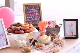 My Daughters Milk And Donut Decorating Party She Loved It Donut Party Decorations Decor Red Velvet