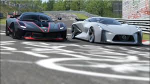 Nissan Concept 2020 Vision Gt Vs Ferrari Fxx K At Nordschleife Ferrari Ferrari Fxx Chasing Cars