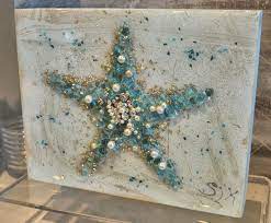 Who Couldn T Use Some Sparkle This Art Piece Is Sure To Please The Eye And Doesn T Disappoint Starfish By Sh Broken Glass Art Glass Art Glass Art Projects