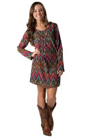 Rock 47 By Wrangler Women S Fuchsia Teal Ikat Print Long Sleeve Dress Long Sleeve Print Dress Womens Fashion Dresses Casual Cowgirl Dresses