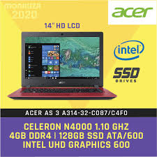 Dan itu lah daftar harga laptop acer berikut spesifikasinya, beragam bukan ?, sebenarnya masih banyak lagi laptop acer terdahulu yang sudah tidak lagi produksi namun spesifikasinya masih bagus, tetapi mungkin sekarang dijual dalam kondisi second atau pun barang timbunan. Acer Laptop As 3 A314 32 C087 C4f0 Obsidin Black Oxidant Red Intel Celeron Dual Core Processor Intel Uhd Graphics 600 Monaliza