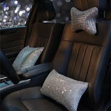 Car Headrest Pillow Personalized Diamond Rhinestone Car Head Neck Pillow Seat Back Support Cushion Waist Bling Car Accessories Car Interior Car Interior Decor