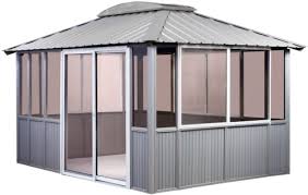 These fire pit ideas and designs will go great with any landscaping plans you have for your backyard. 10 X 10 Gray Gazebo Enclosed With Sliding Door On Left