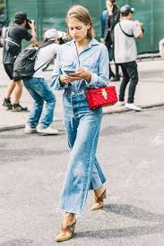 21 Ways To Wear Wide Leg Jeans To Work In 2020 Denim Street Style Jumpsuit Street Style Denim Trends