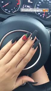 Acrylic Black And Red Coffin Nails Gorgeous Edgy Black Nails With Red Rose Coffin Nails Matte Matte Nails Design Mexican Nails