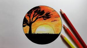 رسم منظر طبيعي سهل رسم الغروب بالألوان الخشبية للمبتدئين خطوة بخطوة how to draw land space easy youtube