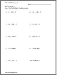 Use our free printable math worksheets to assess student understanding of arithmetic, algebra, and geometry concepts. Multiply Binomials Worksheets
