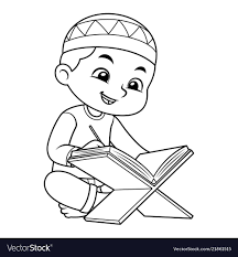Moslem Boy Reciting Quran With Happy Face Bw Download A Free Preview Or High Quality Adobe Illustrator Ramadan Kids Islamic Kids Activities Ramadan Activities