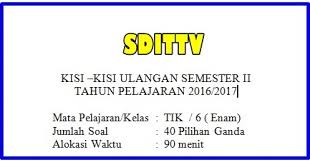 Assalamualaikum, sahabat blog soalulangan semua. Kisi Kisi Soal Ujian Sekolah Us Tik Sd Mi Tahun Ajaran 2016 2017 Sekolah Dasar Islam