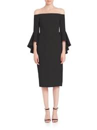 Milly Selena Italian Cady Dress Ruffle Sleeve Dress Black Bell Sleeve Dress Dresses